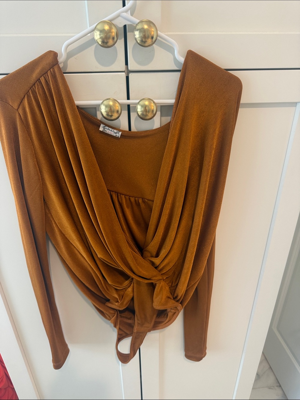 Free People Rust-Brown Draped Knot-Front Bodysuit
